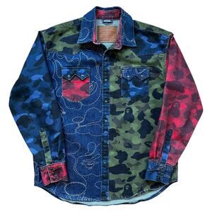 L Levi's® X Bape Denim Multi Camo Trucker Jacket